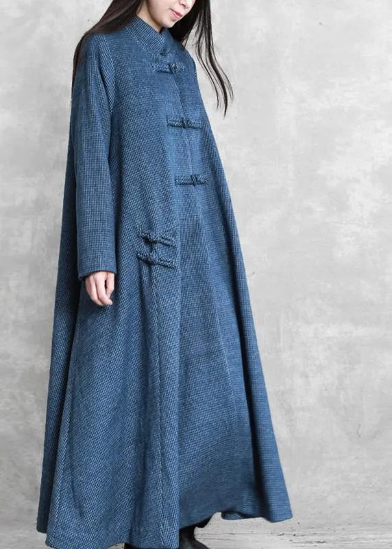 vintage plus size Jackets & coat blue stand collar asymmetric Woolen Coats