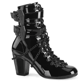 VIVIKA-128 DemoniaCult Black Patent Sexy Women's Ankle Boots (Alternative Footwear)