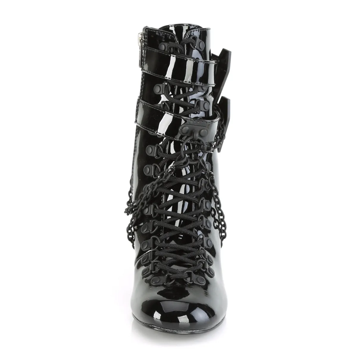 VIVIKA-128 DemoniaCult Black Patent Sexy Women's Ankle Boots (Alternative Footwear)