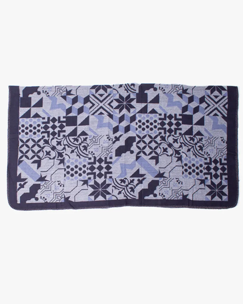 Wa-Modern Poncho, Multi Pattern, Dark Navy, Gray and Sky Blue