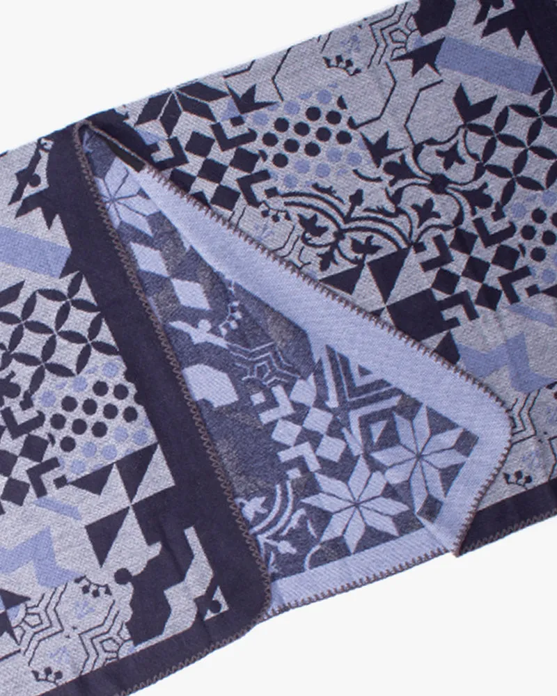 Wa-Modern Poncho, Multi Pattern, Dark Navy, Gray and Sky Blue