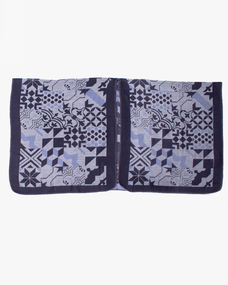 Wa-Modern Poncho, Multi Pattern, Dark Navy, Gray and Sky Blue