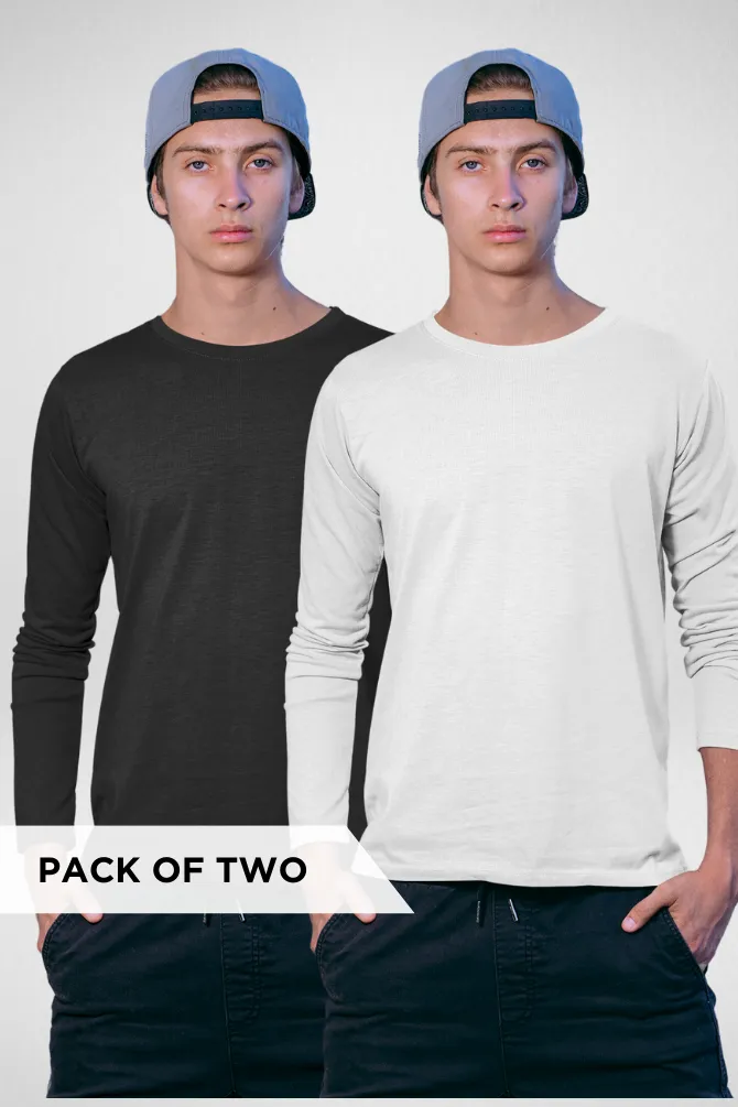 White and Black Full Sleeve T-Shirts Combo for Men