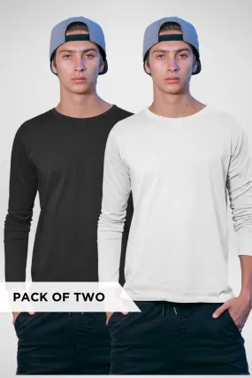 White and Black Full Sleeve T-Shirts Combo for Men