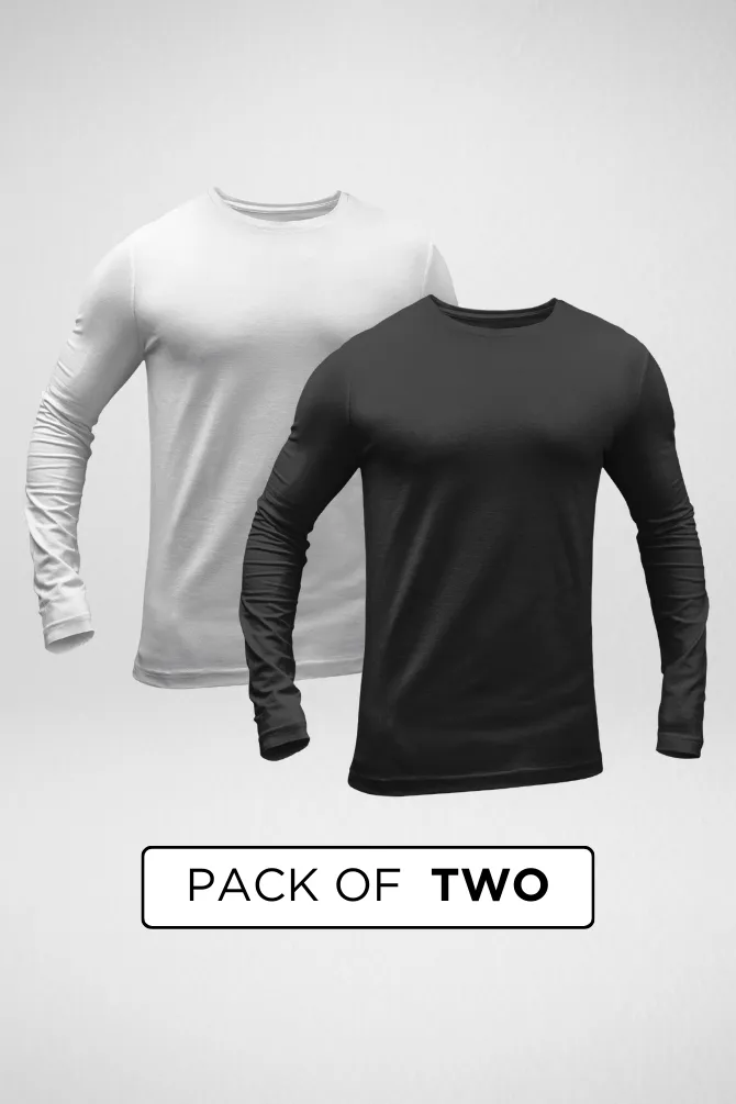 White and Black Full Sleeve T-Shirts Combo for Men
