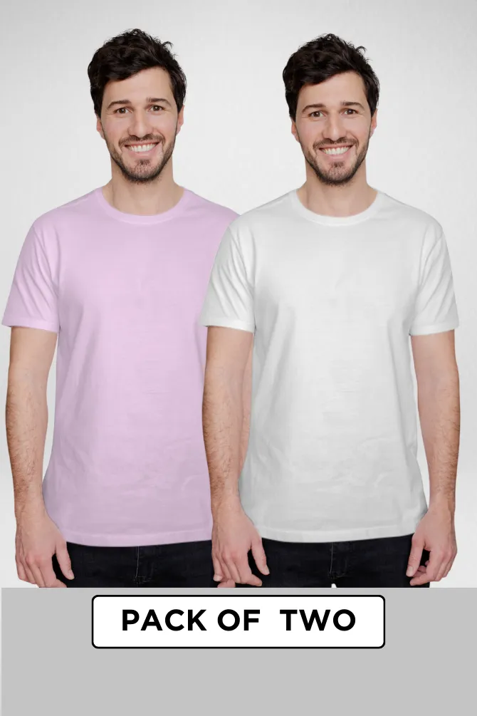 White and Light Pink Plain T-shirts Combo for Men