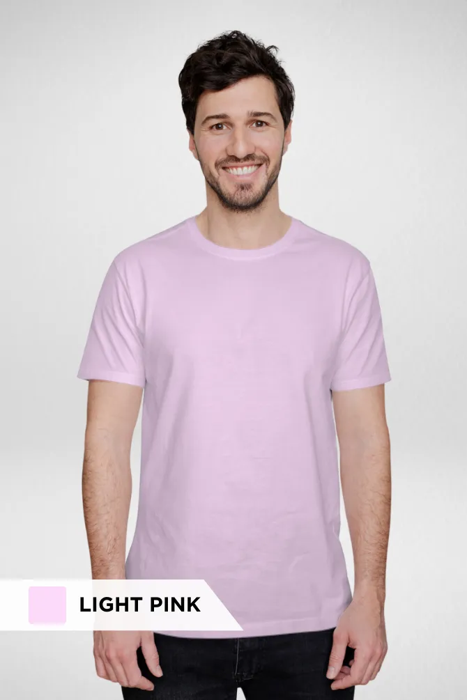 White and Light Pink Plain T-shirts Combo for Men