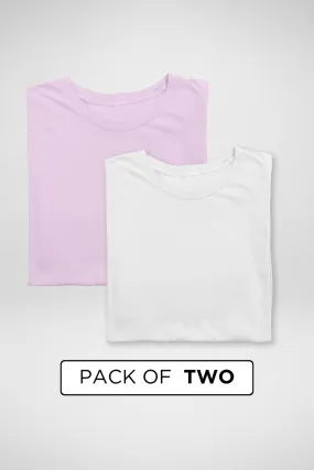 White and Light Pink Plain T-shirts Combo for Men