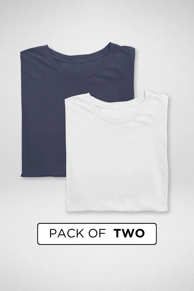 White and Navy Blue Plain T-shirts Combo for Men
