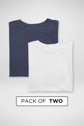 White and Navy Blue Plain T-shirts Combo for Men
