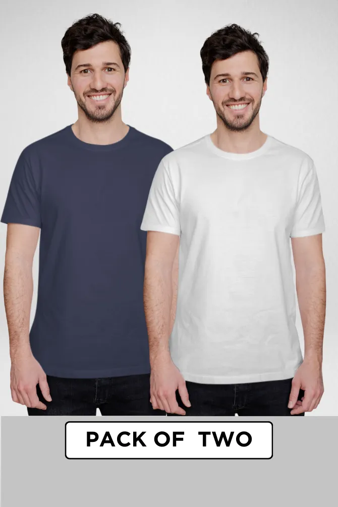White and Navy Blue Plain T-shirts Combo for Men