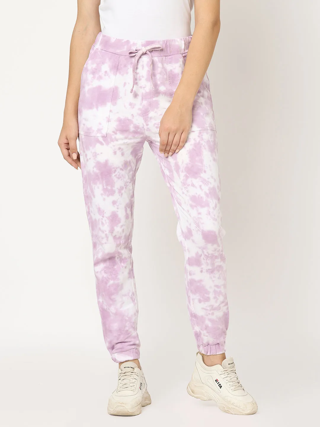 Women Lilac Tie & Dye Athleisure Joggers