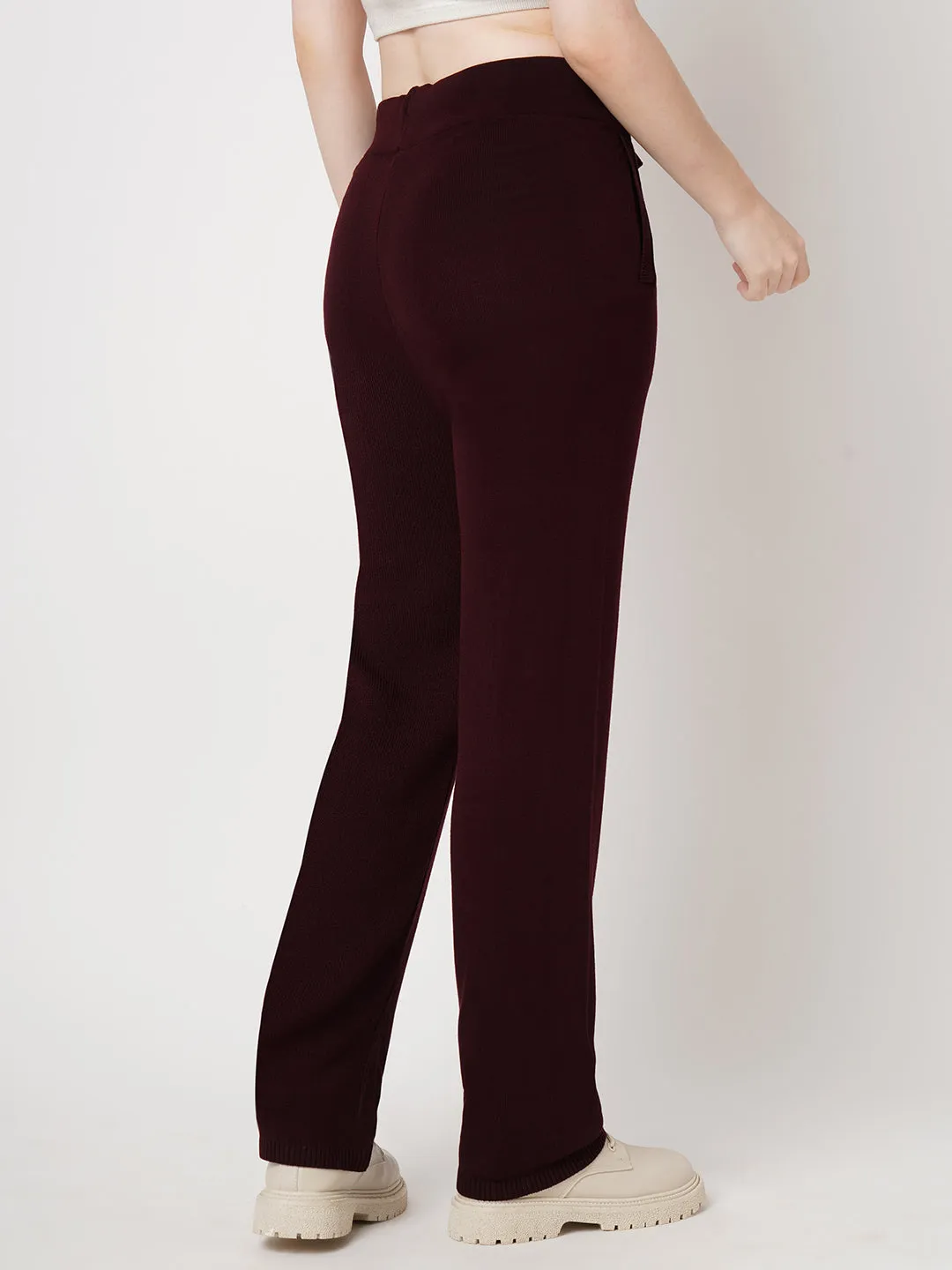 Women Wine High-Rise Loose Straight Jogger