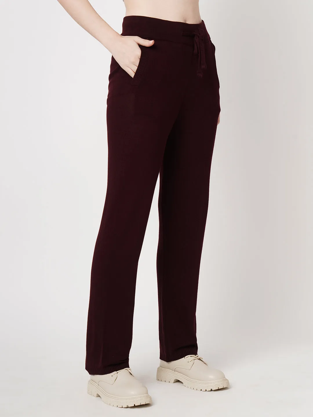 Women Wine High-Rise Loose Straight Jogger