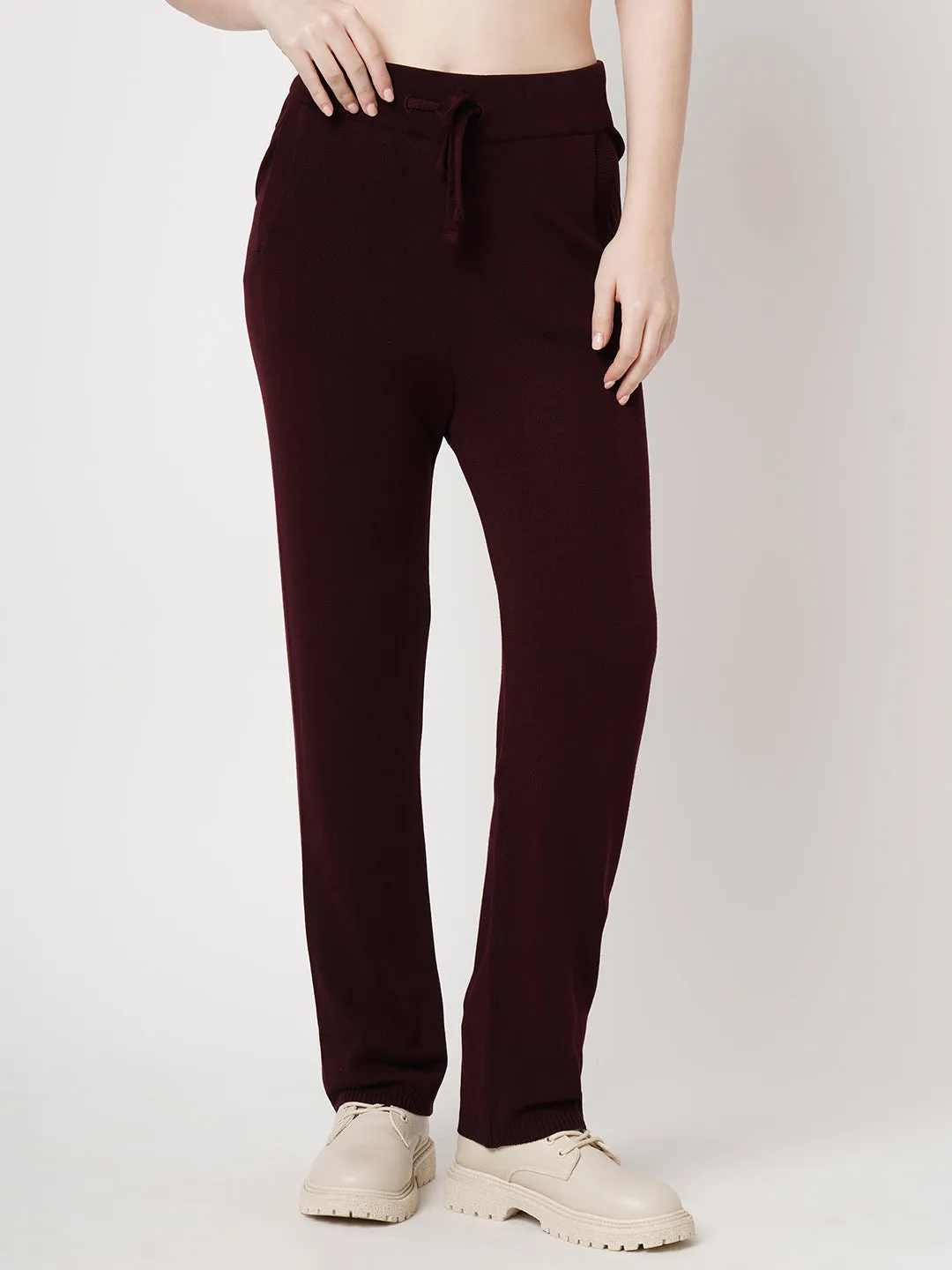 Women Wine High-Rise Loose Straight Jogger