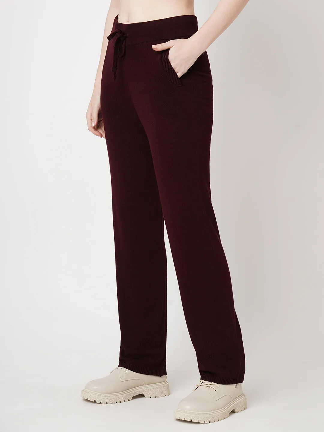 Women Wine High-Rise Loose Straight Jogger