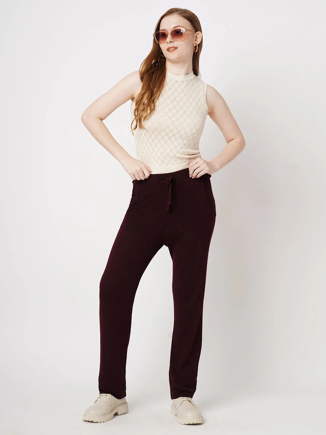 Women Wine High-Rise Loose Straight Jogger