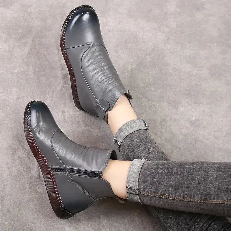 Women's Autumn Leather Boots – Fashionable Warm Winter Shoes with Non-Slip Thick Sole