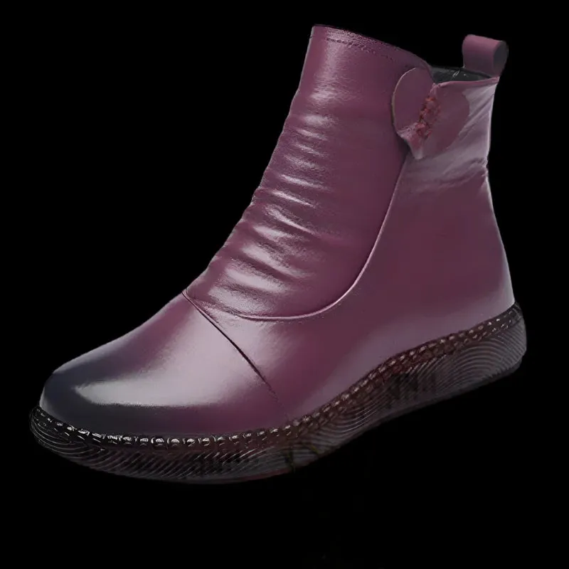 Women's Autumn Leather Boots – Fashionable Warm Winter Shoes with Non-Slip Thick Sole