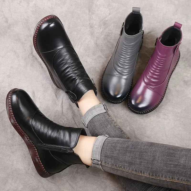 Women's Autumn Leather Boots – Fashionable Warm Winter Shoes with Non-Slip Thick Sole