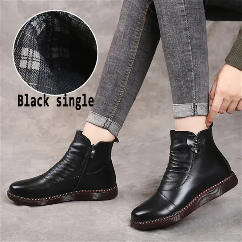 Women's Autumn Leather Boots – Fashionable Warm Winter Shoes with Non-Slip Thick Sole