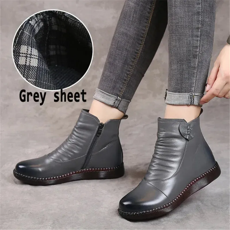 Women's Autumn Leather Boots – Fashionable Warm Winter Shoes with Non-Slip Thick Sole