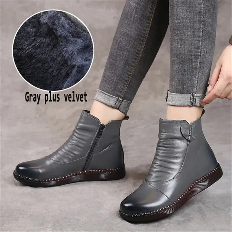 Women's Autumn Leather Boots – Fashionable Warm Winter Shoes with Non-Slip Thick Sole