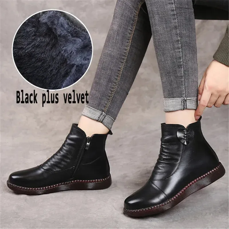 Women's Autumn Leather Boots – Fashionable Warm Winter Shoes with Non-Slip Thick Sole