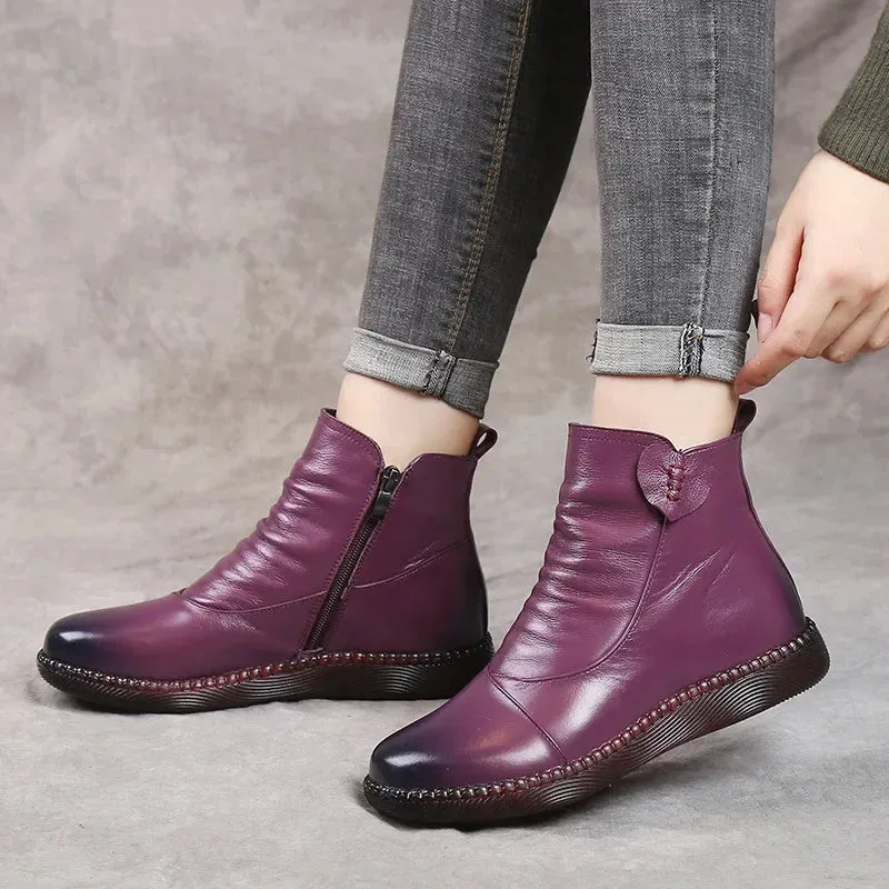 Women's Autumn Leather Boots – Fashionable Warm Winter Shoes with Non-Slip Thick Sole