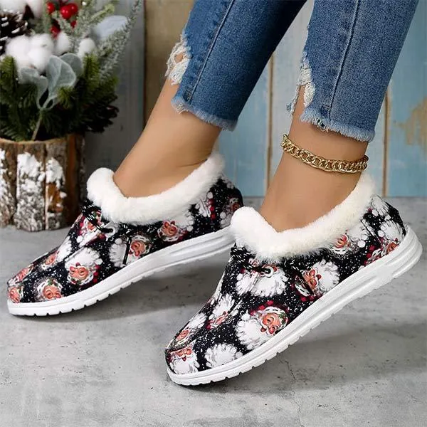 Women's Christmas Print Lace-up Fleece-Lined Cotton Shoes 21717612C