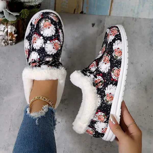 Women's Christmas Print Lace-up Fleece-Lined Cotton Shoes 21717612C