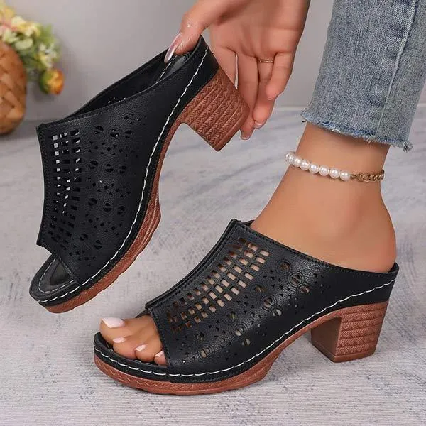 Women's Cutout Chunky Heel Sandals 56002723C