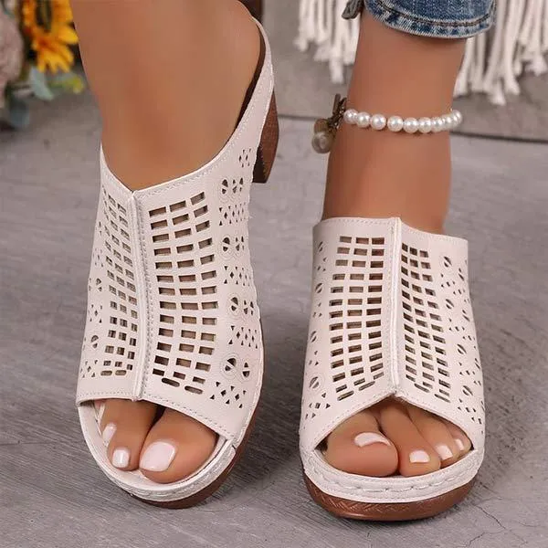 Women's Cutout Chunky Heel Sandals 56002723C