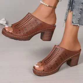 Women's Cutout Chunky Heel Sandals 56002723C