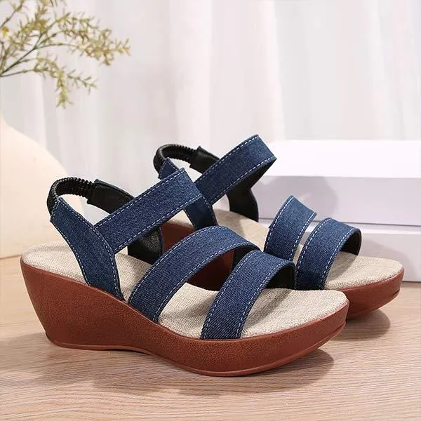 Women's Denim Platform Wedge Sandals 53181274C