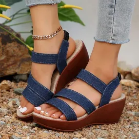 Women's Denim Platform Wedge Sandals 53181274C