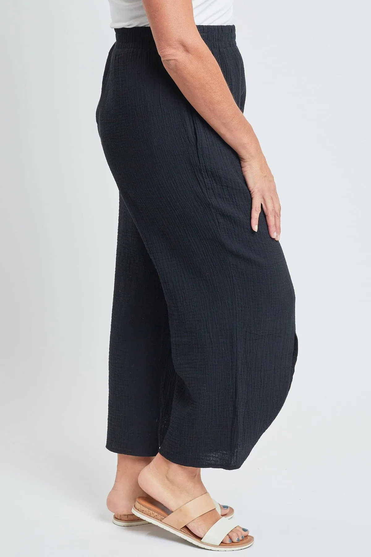 Womens Double Gauze Front Split Wide Leg Pants