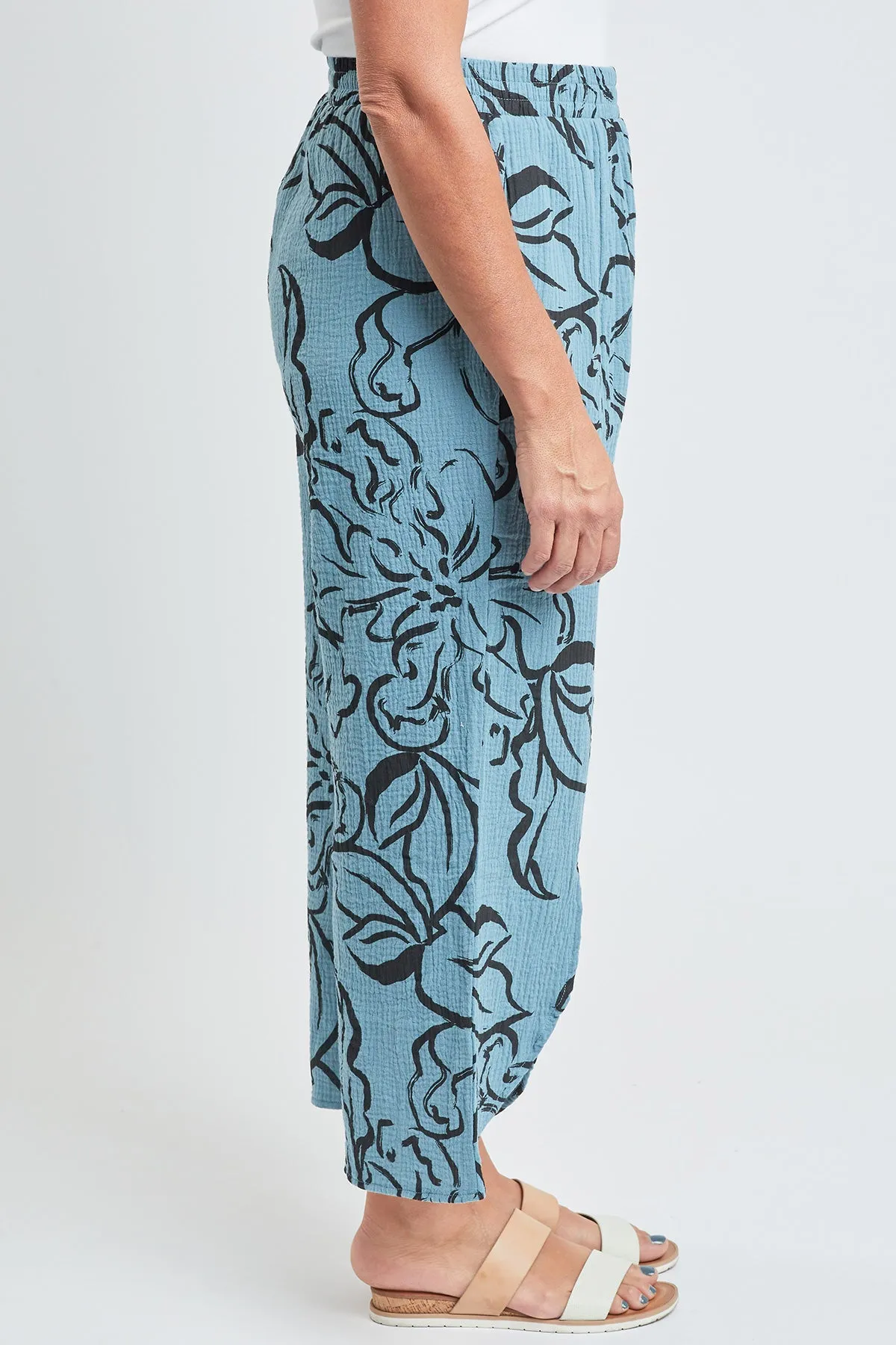 Womens Double Gauze Front Split Wide Leg Pants