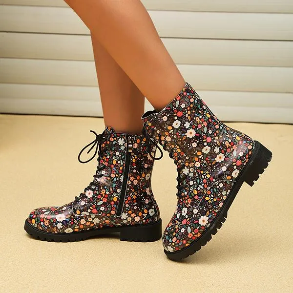 Women's Fashionable Versatile Thick Sole Floral Martin Boots 40150650S