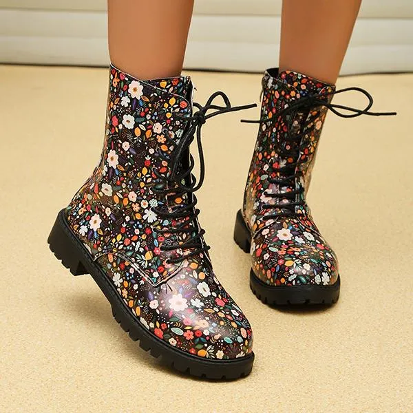 Women's Fashionable Versatile Thick Sole Floral Martin Boots 40150650S