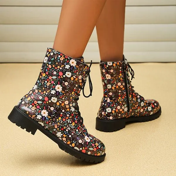 Women's Fashionable Versatile Thick Sole Floral Martin Boots 40150650S