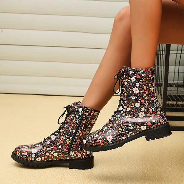 Women's Fashionable Versatile Thick Sole Floral Martin Boots 40150650S