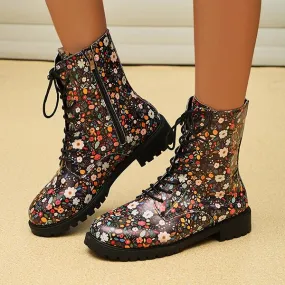 Women's Fashionable Versatile Thick Sole Floral Martin Boots 40150650S