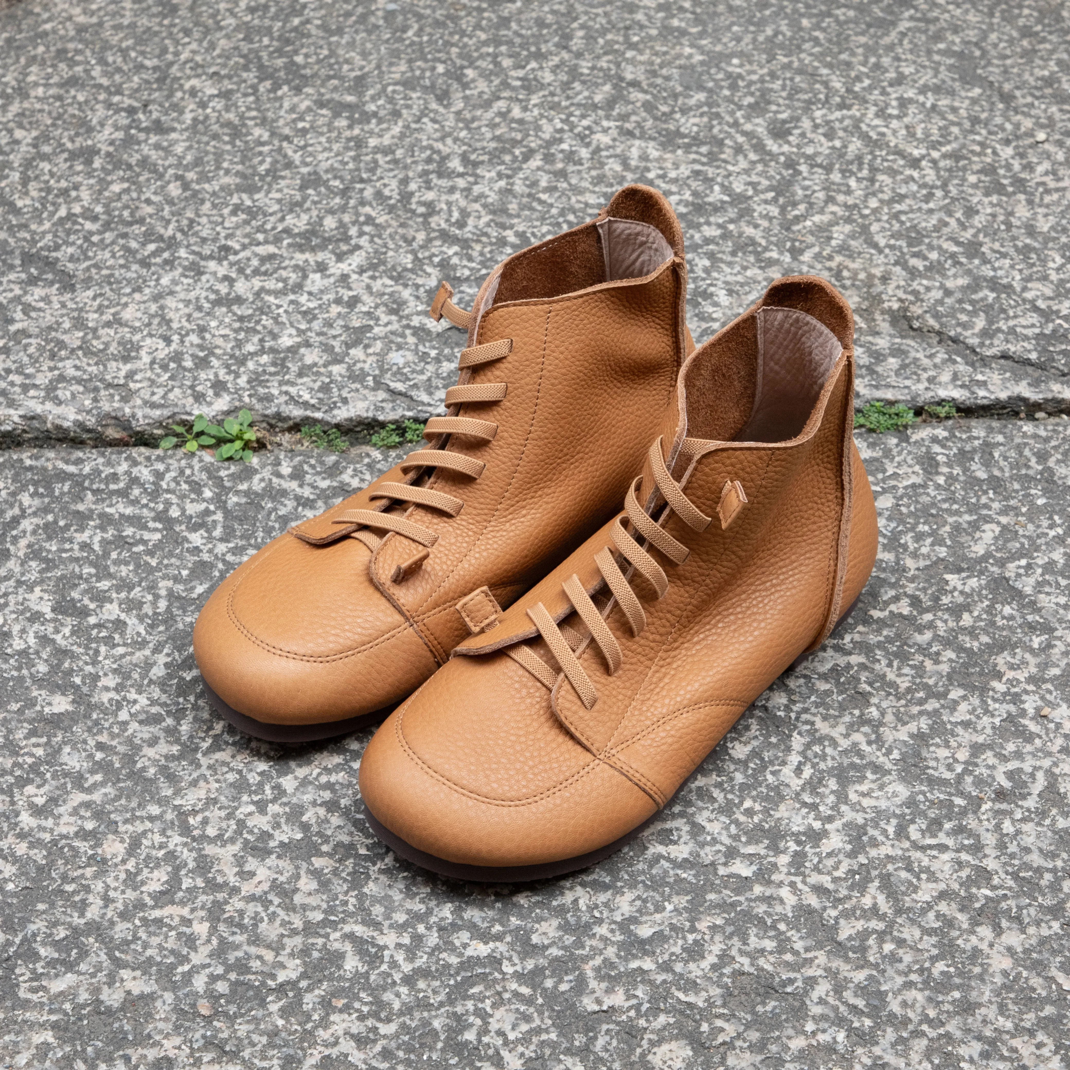 Women's Handmade Leather Flat Casual Lace-Up Boots