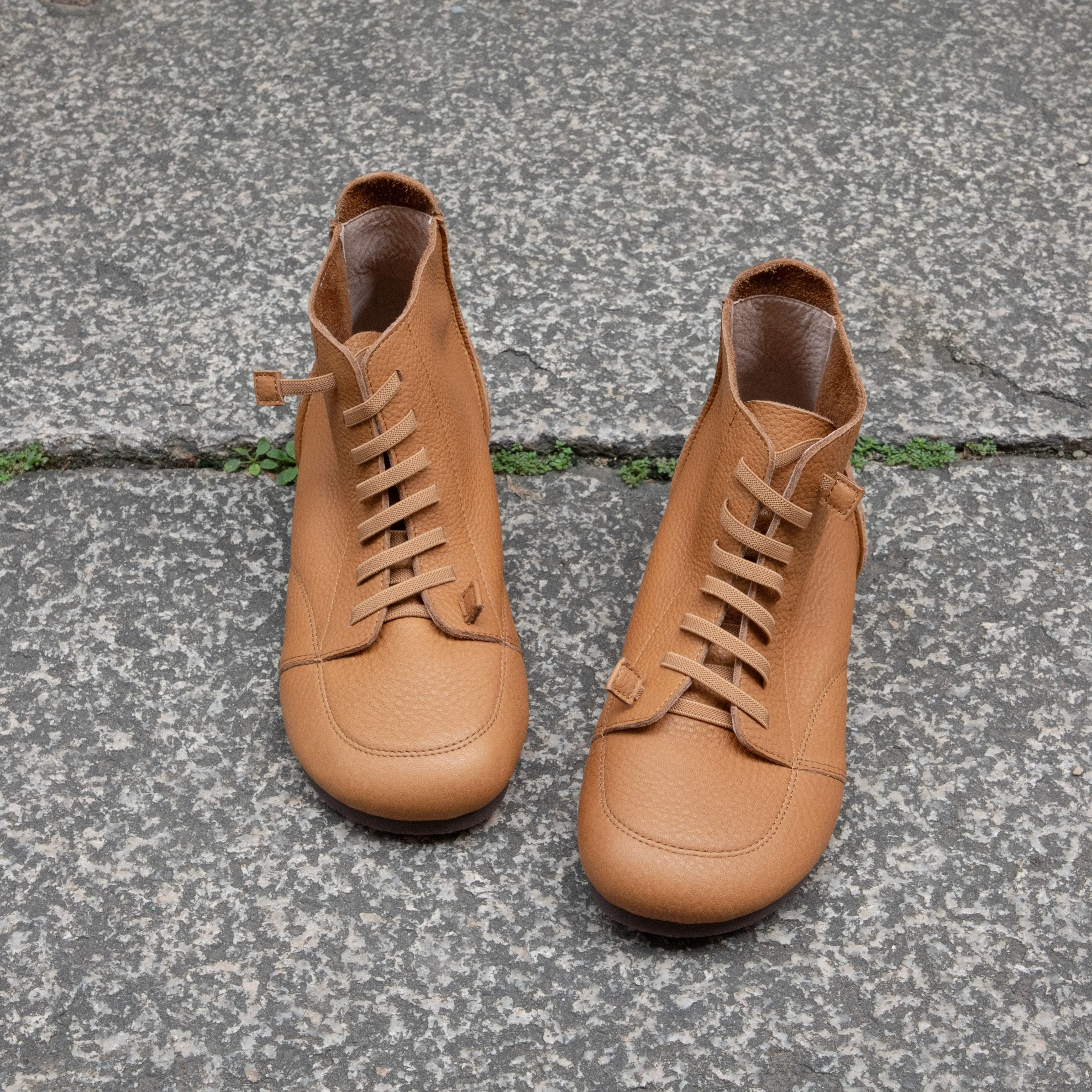 Women's Handmade Leather Flat Casual Lace-Up Boots