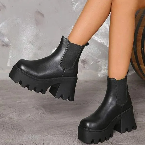 Women's High Heel Chunky Sole Chelsea Ankle Boots 66602092C