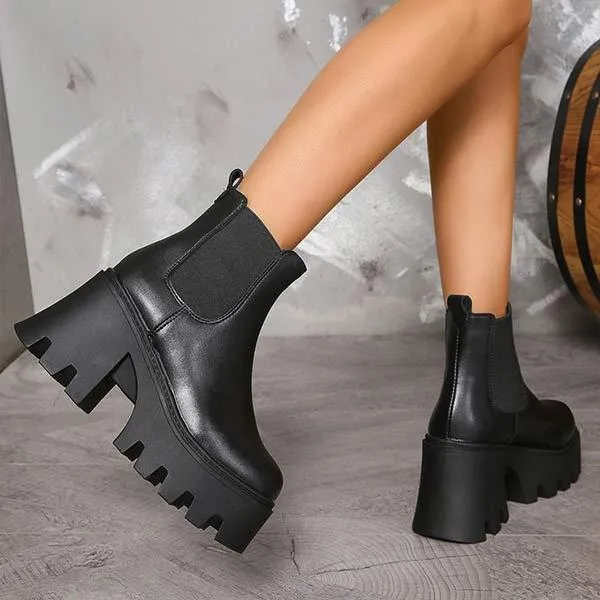 Women's High Heel Chunky Sole Chelsea Ankle Boots 66602092C