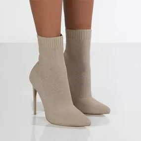 Women's Knit Pointed-Toe Mid-Calf High Heel Stiletto Sock Boots 88207739C