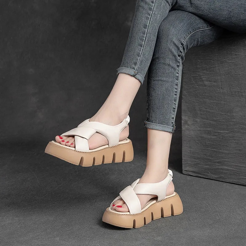 Women's Leather Summer Platform Casual Sandals