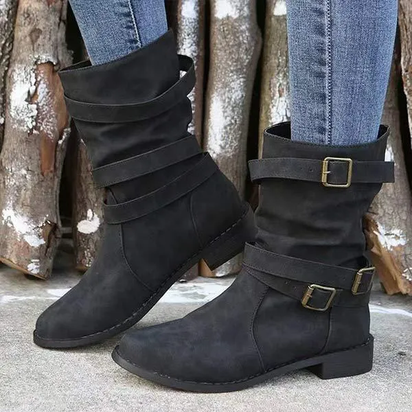 Women's Low-Heel Short Martin Boots with Belt 52015509C